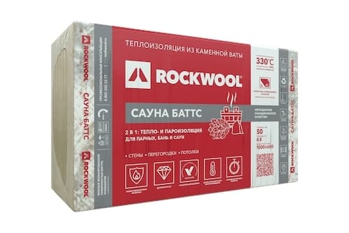 Утеплитель RockWool СаунаБаттс 1000х600х50 (8 шт/пач; 4,80м²; 0,24 м3; 12 пач/пал)